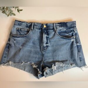 Good American Denim Blue Cotton Jean Shorts Distressed Size 14/32 Preppy Summer